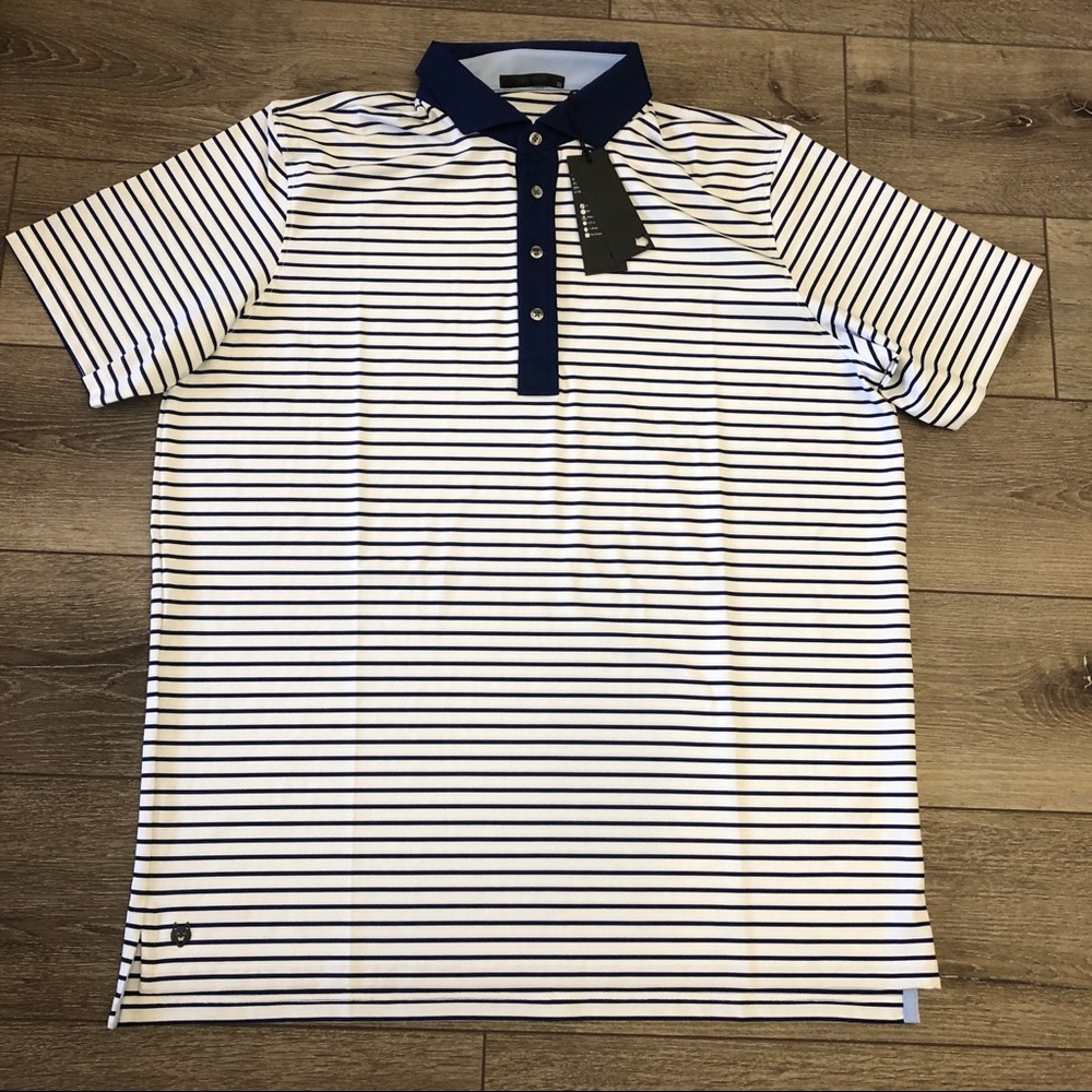Greyson RLX Golf Polo Shirt White Blue Stripes XL